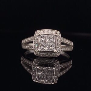 #2093NL 14 K white Gold Split Shank Cluster