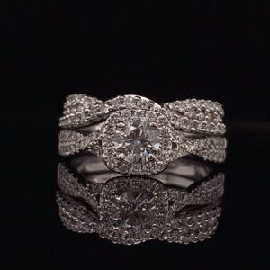 14 K White Gold 1.82CTW Center 0.73 Round Brilliant Ring & Band