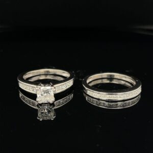 #2723-973000 0.72ct. Cushion 14K White Gold Engagement Ring and Band Color F Clarity SI1 GIA