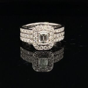 #Shane1 0.55 ct. Emerald with Cluster Diamonds Engagement Ring Color H Clarity SI1