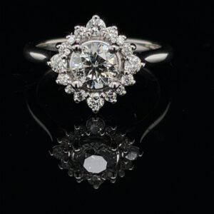 #Stock-6466 972299 1.0CTW Halo 14K White Gold Engagement Ring Color H Clarity SI1 Lab-created