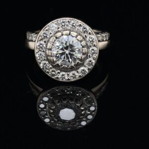 #3101-974000 14K White Gold 1.10 ct. Round Halo Engagement Ring With Band Color H Clarity SI2 RB Center