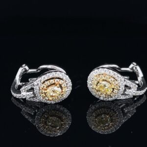 #RodA2-971200 Earrings Fancy Yellow Oval Double Halo 1.00CTW