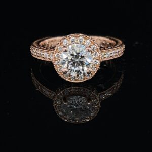 #RodAug-973200 14K Rose Gold 0.79ct. Round Center Color G Clarity SI1 1.0CTW