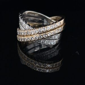 #RodAug5-972100 2 Tone White & Yellow Gold Criss Cross 0.75ct. Color G Clarity VS2 Size 6.5