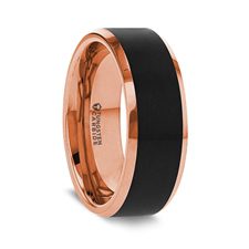 HAYDEN Rose Gold Plated Tungsten Polished Beveled Ring with Brushed Black Center - 8mm
