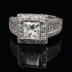 #3096-975000 1.51ct. 14K White Gold Princess Halo EGL USA Color I Clarity VS2