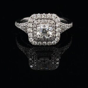 #3097-971200 0.53ct. 14K White Gold Double Halo Cushion 1.0CTW AGS Ideal Square Color H Clarity SI2