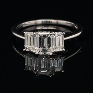 #Rod6158-973000 14K White Gold 3 Stone Emerald Engagement ring 1.20CTW Color G Clarity VS2