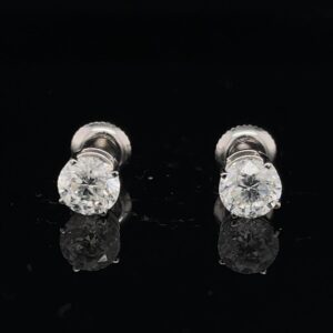 #Sept28-974800 14K White Gold Screwback 2.00CTW Earrings Color H Clarity I1 IGI Certified Natural Diamond