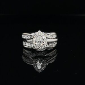 #3107A-1000 14K White Gold Pear Halo with wrap diamonds
