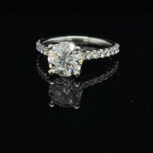 GIA 14K White Gold Center Diamond 1.50ct. Round Brilliant Color H Clarity SI2 2.00 CTW