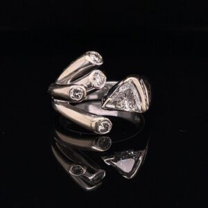 14K White Gold 1.0CTW Trillion and Round Engagement Ring