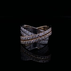 RIGHT HAND RING 14K WHITE AND YELLOW GOLD TWO TONE RING 1.00 CARATS TOTAL WEIGHT