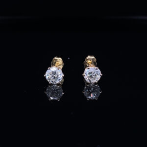 14K YELLOW GOLD DIAMOND EARRINGS 1.00 CARAT TOTAL WEIGHT COLOR H/I AND CLARITY SI 2