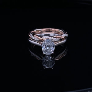 MEMO 3241 14K TWO TONE WHITE AND ROSE GOLD RING WITH MATCHING BAND CENTER DIAMOND 1.50 COLOR E CLARITY SI2 1.80 CARAT TOTAL WEIGHT