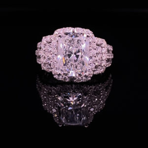 RODSTOCK RADIANT 4.09 CARAT COLOR G CLARITY VVS2 14K WHITE GOLD HALO SETTING 1.09 CARATS IN THE SETING 5.18 CARAT TOTAL WEIGHT