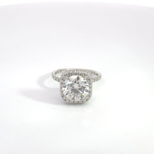 RODSTOCK 14K WHITE GOLD HALO RING 4.51 CARAT TOTAL WEIGHT CENTER DIAMOND ROUND 3.51 CARAT LAB GROWN COLOR F CLARITY VVS2
