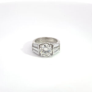 PLATINUM RIG 3.01 CARAT TOTAL WEIGHT CENTER DIAMOND 2.01 CARAT ROUND LAB GROWN  COLOR J CLARITY VVS2 SIDE STONES BAGUETTES 1.00 CARAT