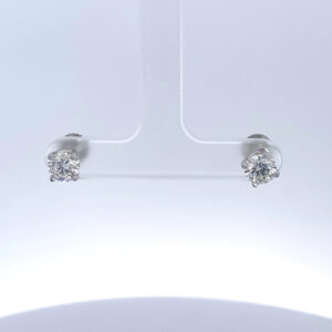 MEMO 3396 14K WHITE GOLD 4 PRONGS SCREWBACK 1.43 CARAT TOTAL WEIGHT EARRING COLOR J VS1