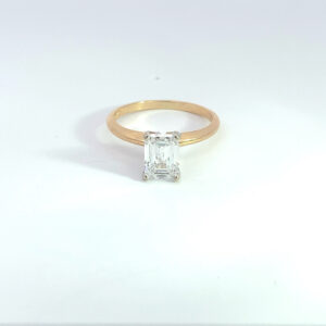 14K YELLOW GOLD 1.45 CARAT CENTER STONE EMERALD LAB GROWN COLOR D CLARITY VVS2 TIFFANY STYLE