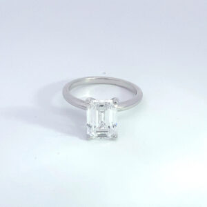 RODSTOCK 14K WHITE GOLD SOLITAIRE EMERALD CUT 3.01 CARAT LAB GROWN COLOR D CLARITY VS1