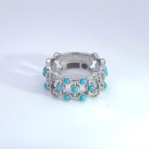 RODSTOC 14K WHITE GOLD BAND 5.17 GRAMMES DIAMOND 0.18 CARAT TORQUISE 0.49 CARAT