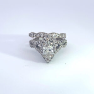 MEMO 3398 18K WHITE GOLD RING HALO WITH GIA 2196807000 COLOR F CLARITY VVS1 + TACORI 1K WHITE GOLD WEDDING BAND