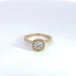 RODSTOCK 87 14K YELLOW GOLD HALO RING CENTER DIAMOND ROUND 0.90 CARAT COLOR H CLARITY SI2 TOTAL WEIGHT 1.46