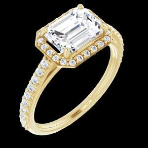 14K YELLOW GOLD EAST TO WEST EMERALD LAB GROWN DIAMOND 3.0O CENTER DIAMOND COLOR E CLARITY VS1 ITEM #123066