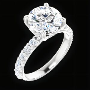 14K White Gold Under Halo Ring 4.07 CT Total Weight Center Diamond 3.47 CT Lab Grown IGI Certified Color E VS1 ITEM#123648:300:P
