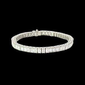 14K WHITE GOLD EMERALD TENNIS BRACELET 16.32 CARAT LAB-GROWN DIAMONDS FVS1