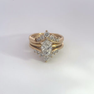 MEMO 3431 14K YELLOW GOLD MARQUISE SOLITAIRE RING WITH DIAMOND RING GUARD COLOR F CLARITY I1