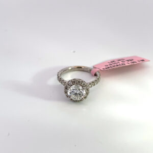 RODSTOCK 14K WHITE GOLD HALO RING 1.03 COLOR F CLARITY VS1 LAB GROWN IGI 488154511 1.41 CARAT TOTAL WEIGHT