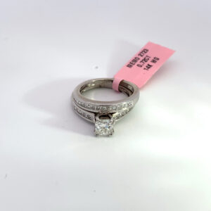 MEMO 2723 14K WHITE GOLD RING AND MATCHING BAND CENTER DIAMOND 0.72 CARAT CUSHION CUT GIA COLOR F CLARITY SI1 1.20 CARAT TOTAL WEIGHT