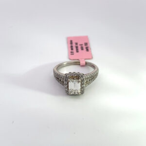 14K WHITE GOLD 0.81 CARAT CNETER STONE ERMERALD CUT COLOR G CLARITY VS2 GIA 219505539 1.51 CARAT TOTAL WEIGHT NATURAL