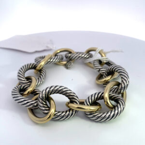 David Yurman Oval Link Chain Bracelet Sterling Silver with 18K Yellow Gold