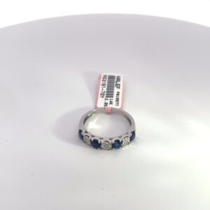 PB10077 14K WHITE GOLD DIAMOND AND SAPHIRE BAND 0.85 CARAT TOTAL WEIGHT