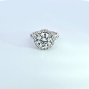 RODSTOCK 14K WHITE GOLD HALO RING CENTER STONE 4 CARAT LAB GROWN COLOR F CLAIRTY VS1 5.00 CARAT TOTAL WEIGHT