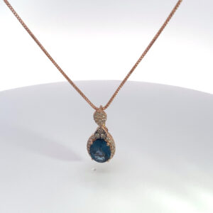 RODSTOCK 10K ROSE GOLD PENDANT 2.00 CARAT OVAL LONDON BLUE TOPAZ WITH DIAMOND