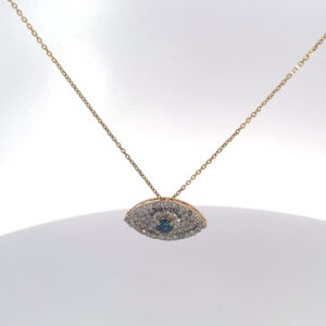 RODSTOCK 14K YELLOW GOLD EVIL EYE LAB GROWN DIAMOND PENDANT